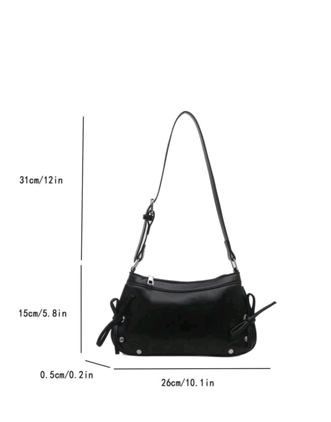 Vintage Bow Decor PU Leather Baguette Bag – Black