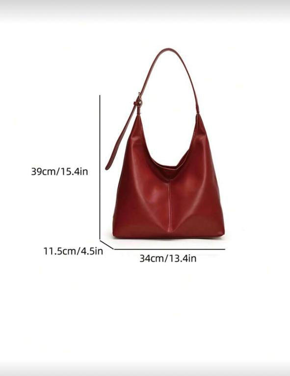 Large Red PU Leather Tote Shoulder Bag for Women
