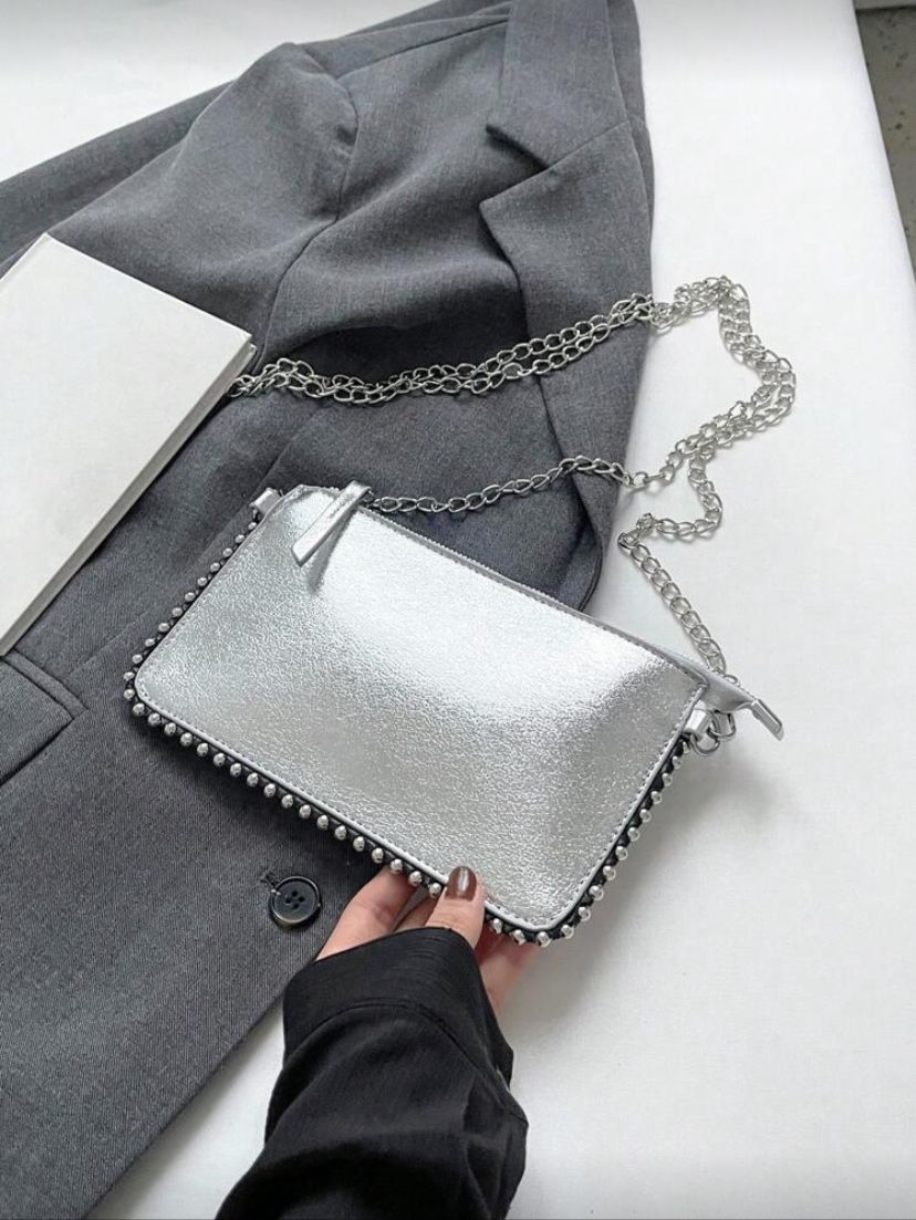 Rectangular PU Leather Phone Crossbody Bag with Chain Strap for Women