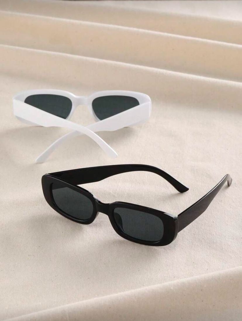 Retro Square Frame Fashion Sunglasses – White, Black & Light Baby Blue