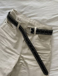 Women’s Black Punk Belt – Double Rivet Leather Waist Strap