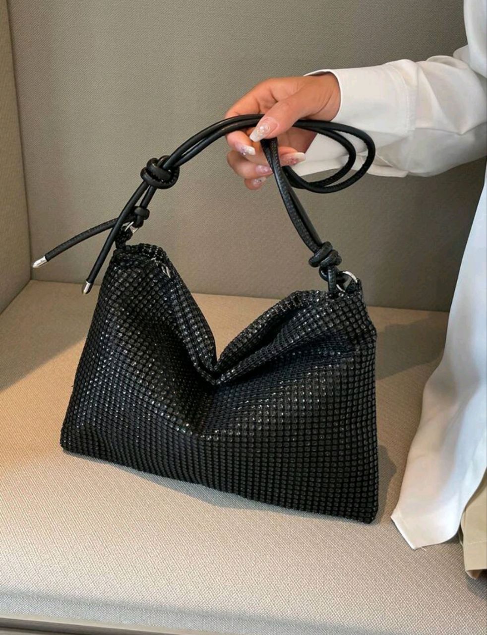 Black Rhinestone Decor Large Capacity Tote Bag for Women