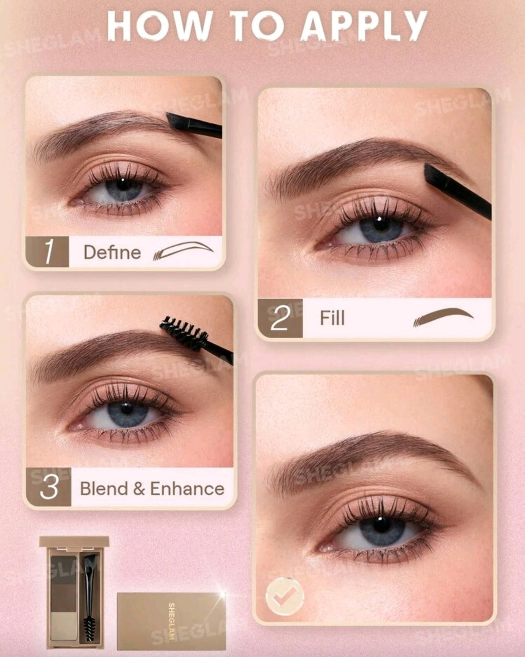 SHEGLAM Puff Brow Palette – Charcoal Soft-Fill Eyebrow Powder Kit