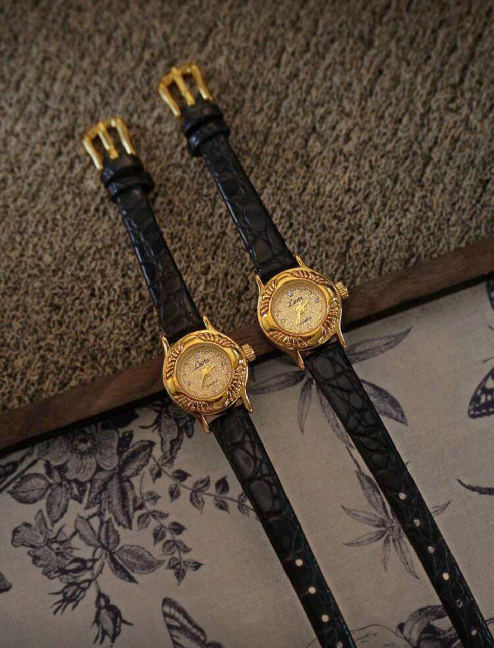 Vintage French Engraved Gold-Tone Small Dial Women’s Quartz Watch