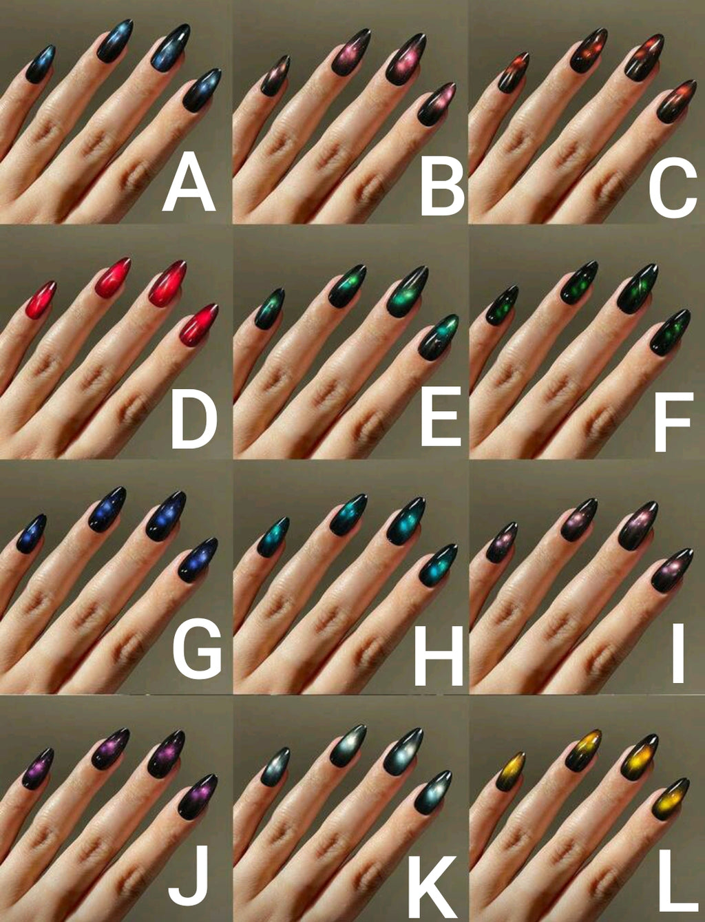 24PCS Y2K Almond Glossy Cat Eye Press-On Nails – 12 Colors