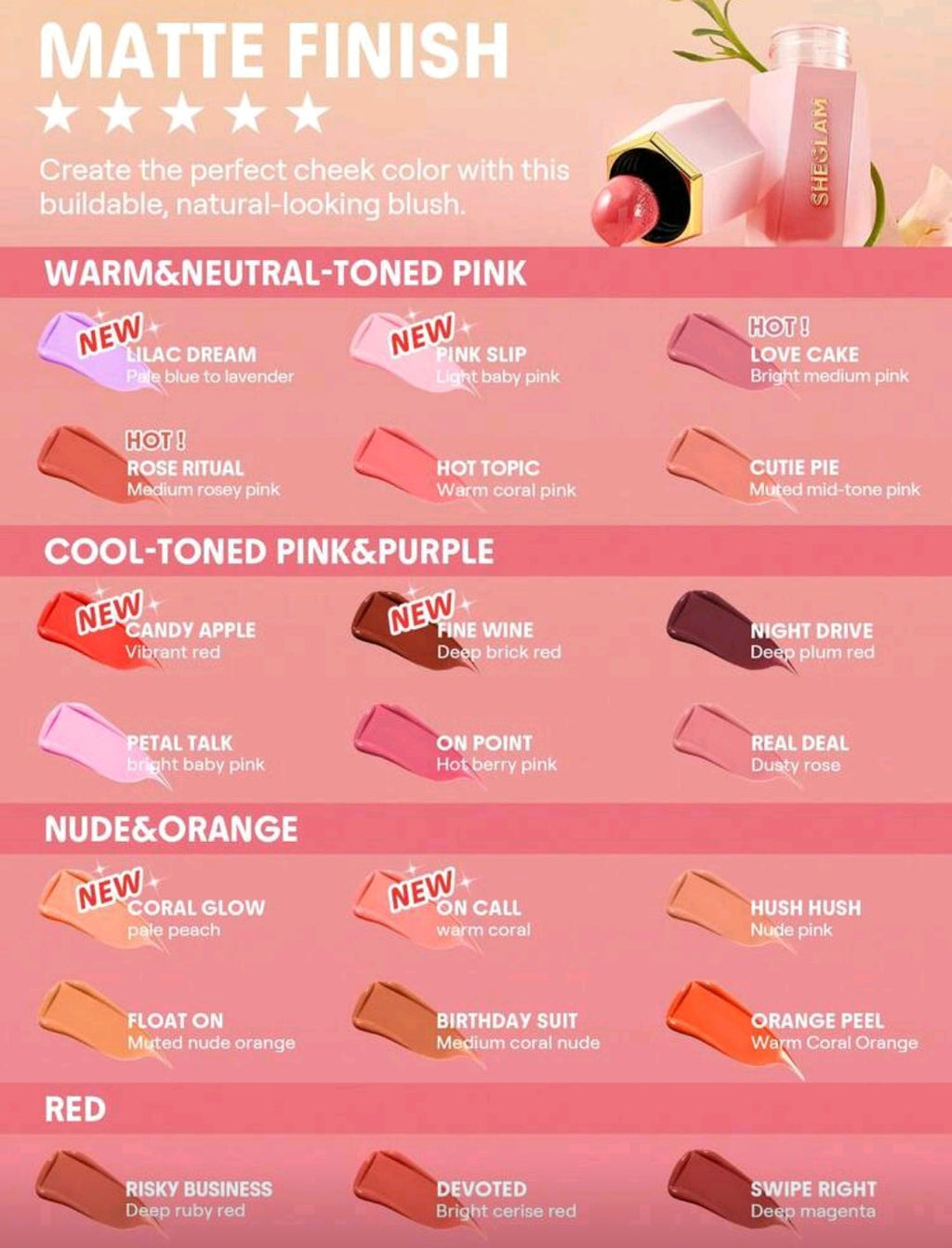 SHEGLAM Color Bloom Liquid Blush – Matte Gel Cream Long-Lasting Blush  ( Love Cake, Rose Ritual, On Point)