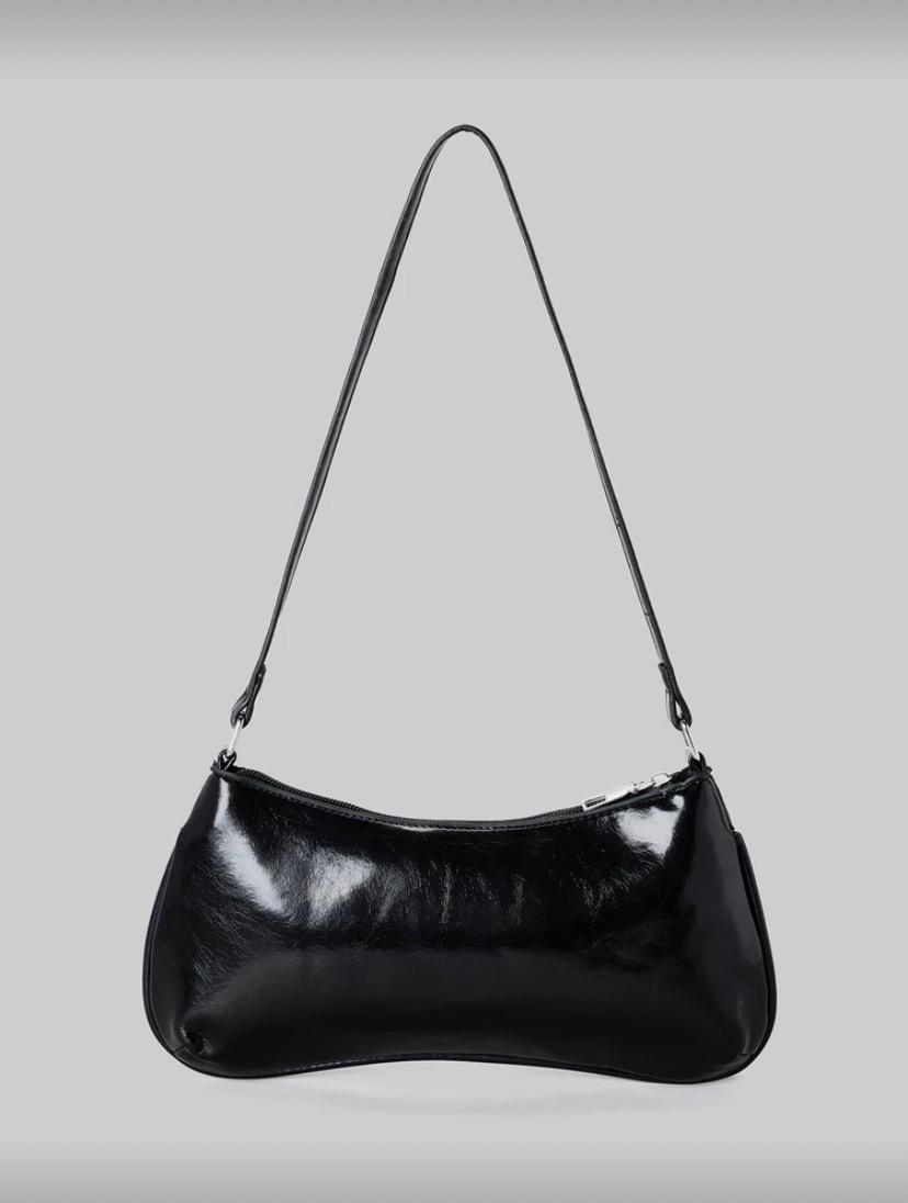 Y2K Patent PU Leather Shoulder Bag – Black Glossy Baguette