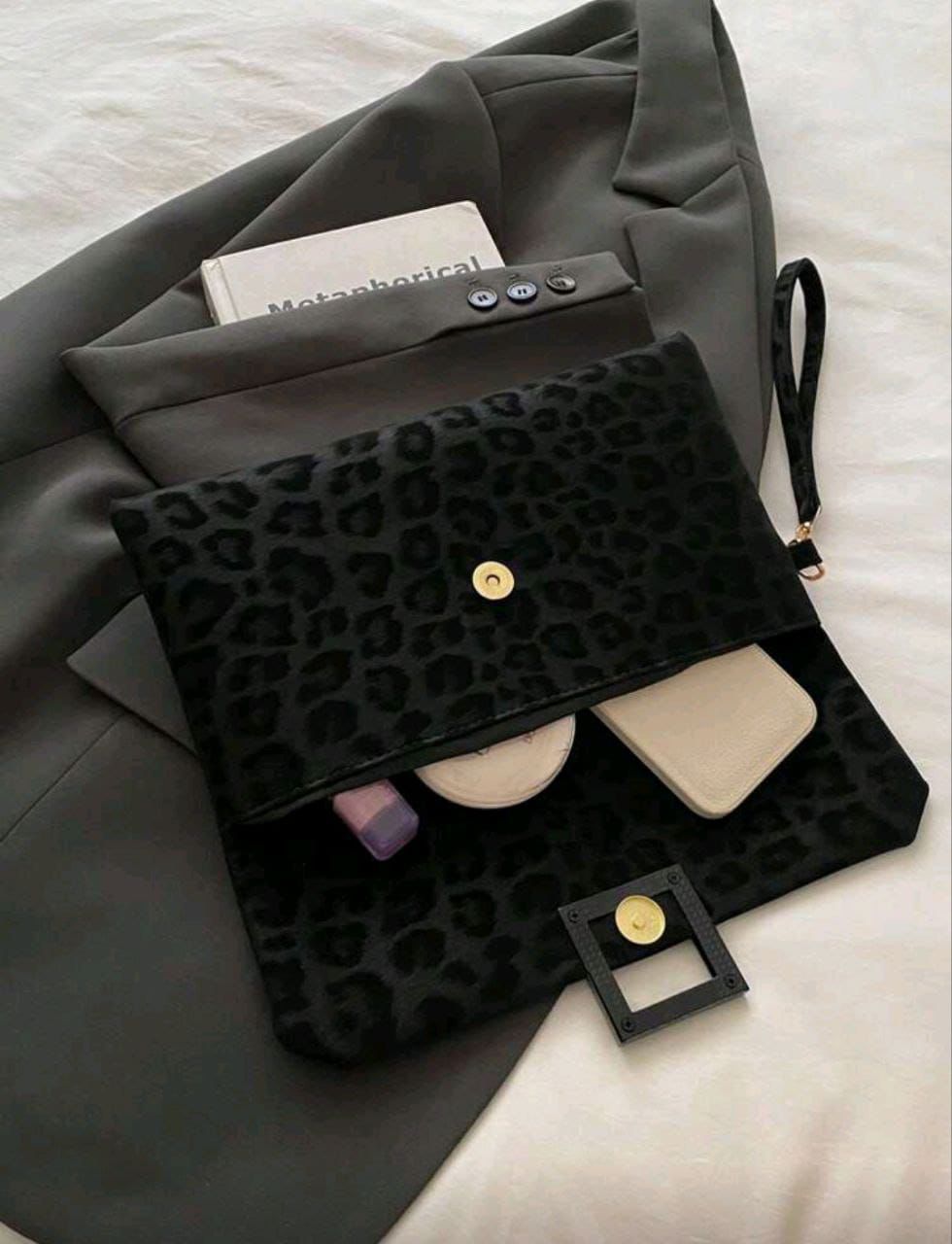 New Luxury Niche Black Leopard Print Clutch Bag