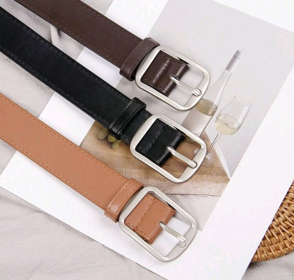 Unisex Vintage Silver Buckle Belt – Classic Jeans Accessory