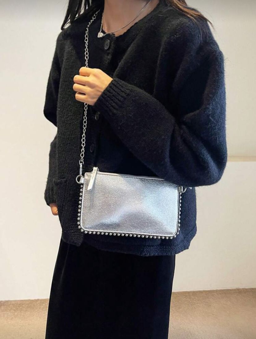 Rectangular PU Leather Phone Crossbody Bag with Chain Strap for Women