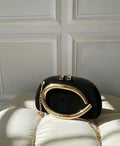 Elegant Black Velvet Crossbody Bag with Gold Metal Decor
