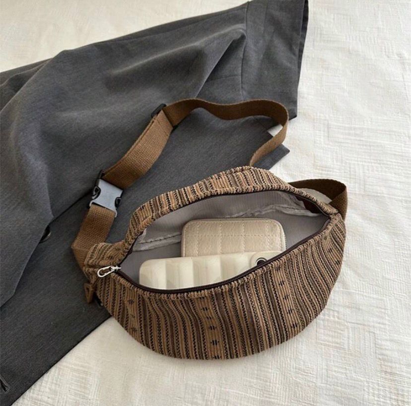 Fashionable Striped Korean Shoulder & Crossbody Bag – Brown