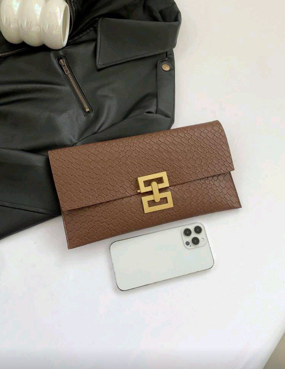 New Design Mini Envelope Bag – Crocodile Pattern Vintage Clutch ( Black, Burgundy & Gold )