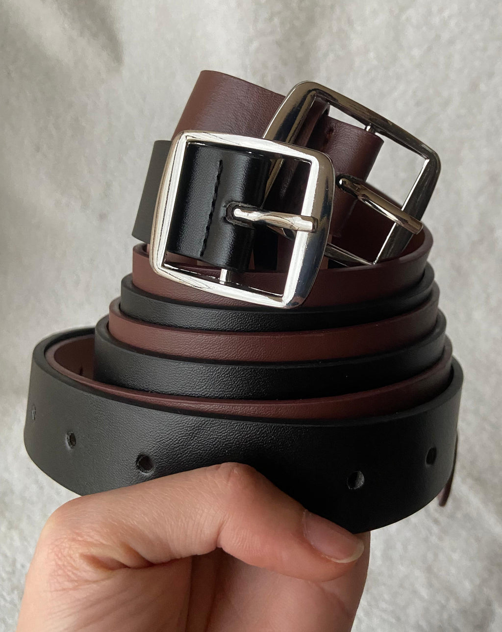 Women’s Leather Belt – Square Silver Buckle (Black & Brown)