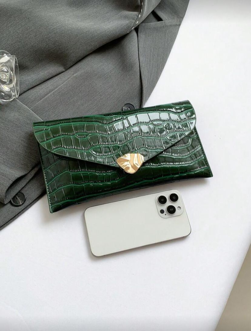 Fashionable Luminous Green Sequin Envelope Clutch Bag