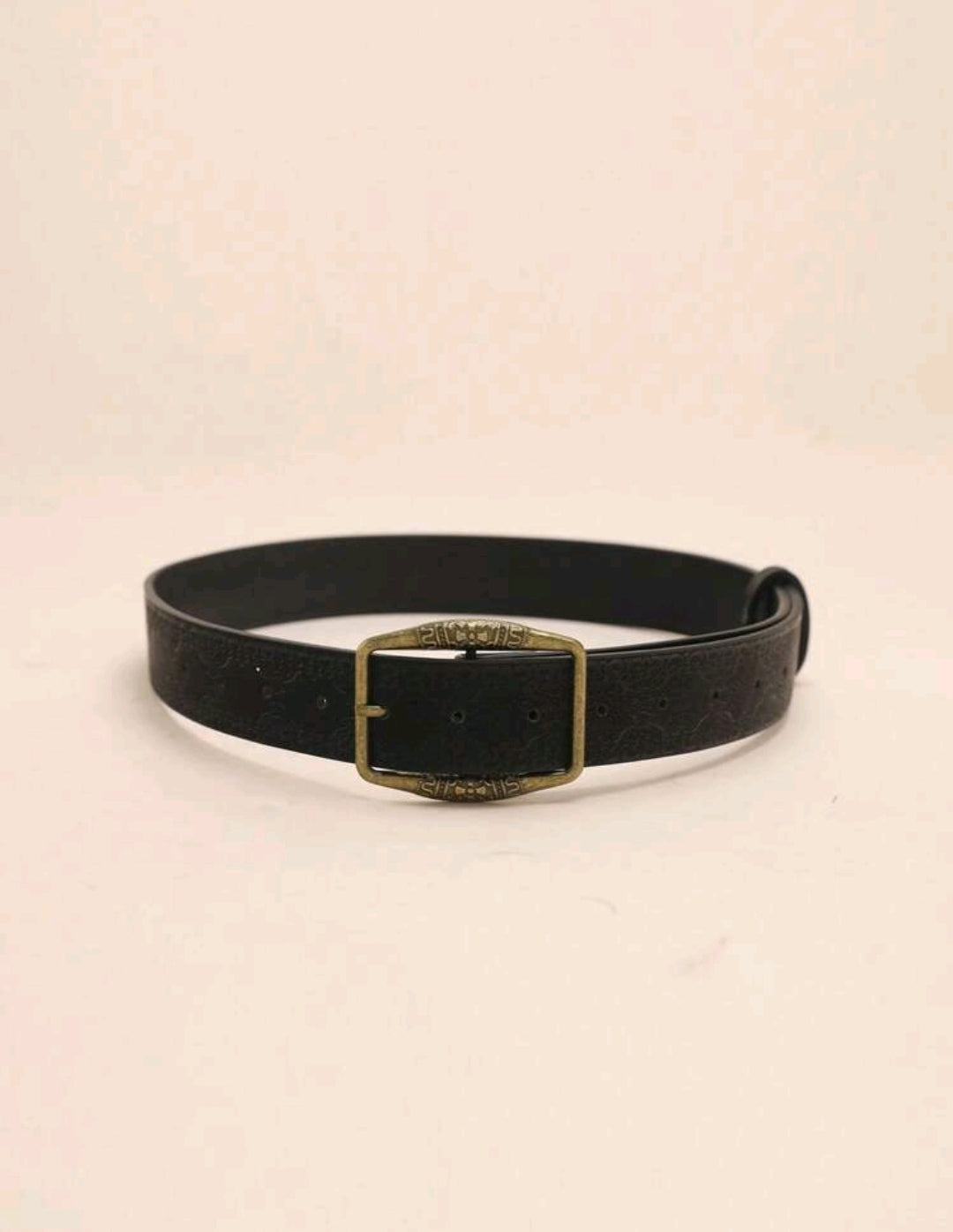 Vintage Retro Print Distressed Leather Belt – Antique Bronze Buckle