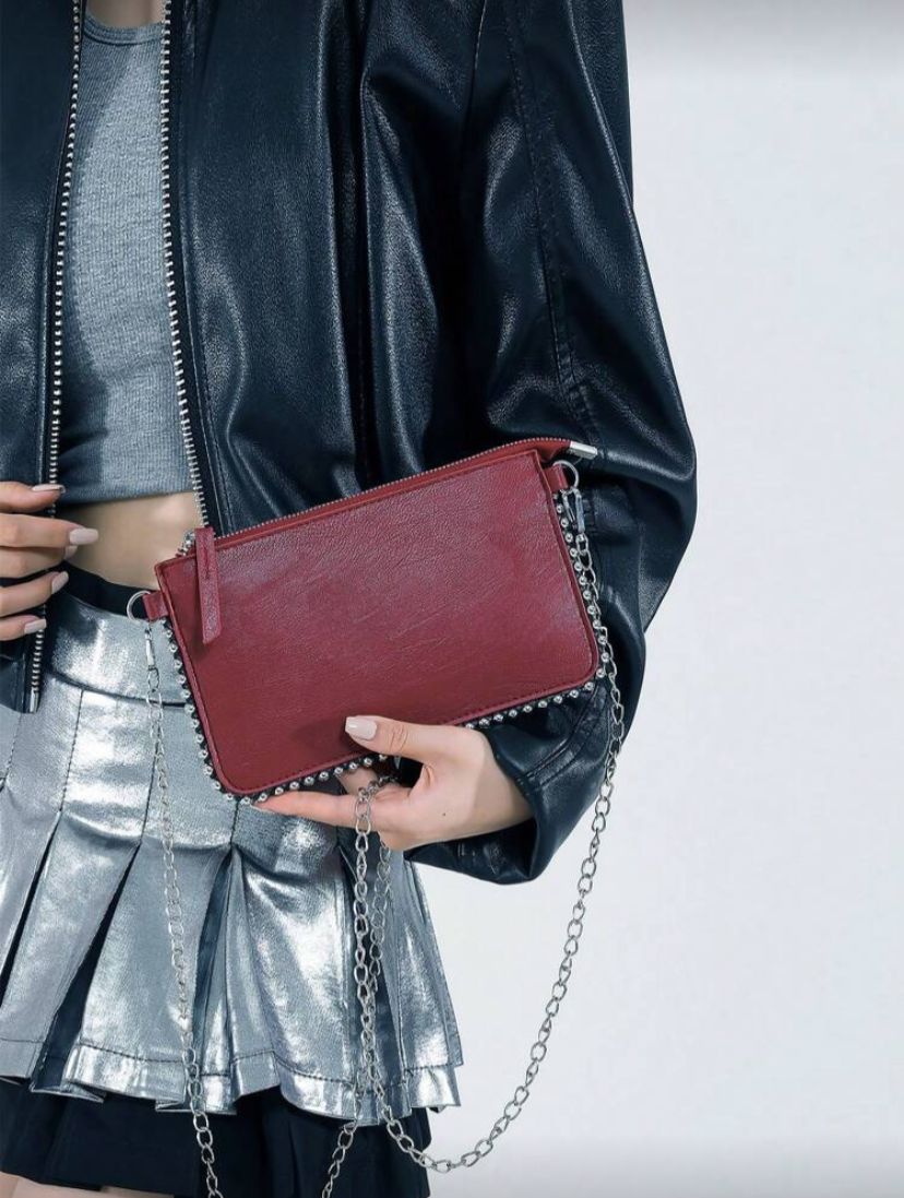 Rectangular PU Leather Phone Crossbody Bag with Chain Strap for Women