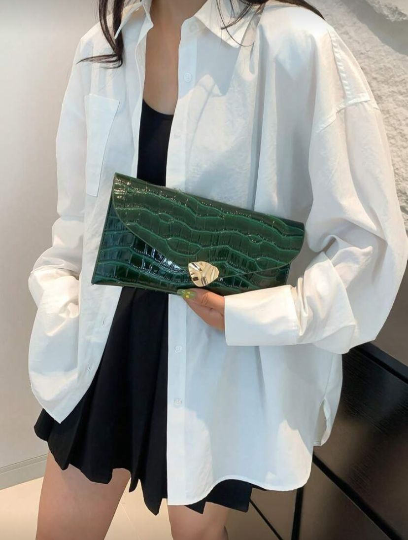 Fashionable Luminous Green Sequin Envelope Clutch Bag