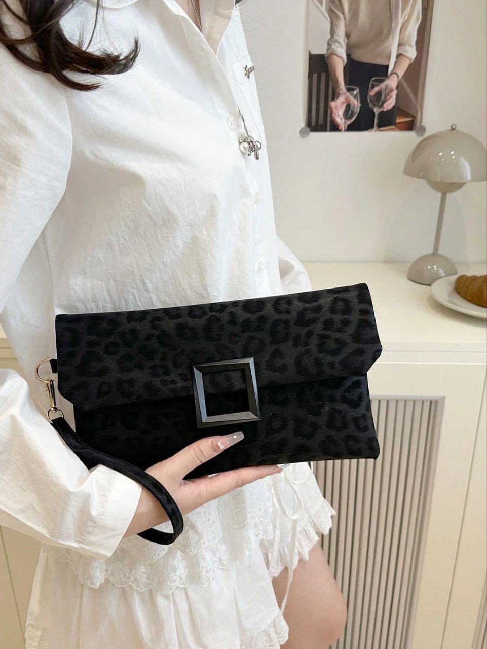 New Luxury Niche Black Leopard Print Clutch Bag
