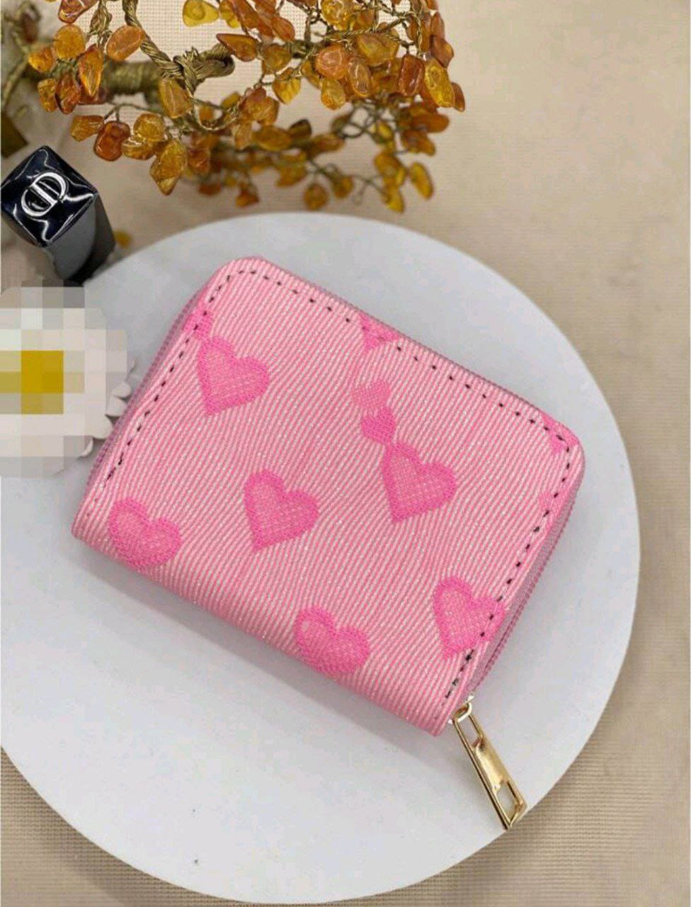 Cute Heart Glitter Mini Wallet – Pink Coin & Card Purse