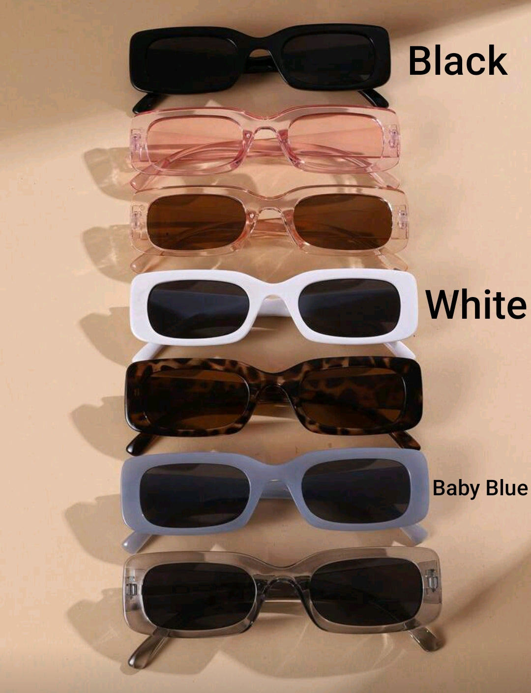 Retro Square Frame Fashion Sunglasses – White, Black & Light Baby Blue