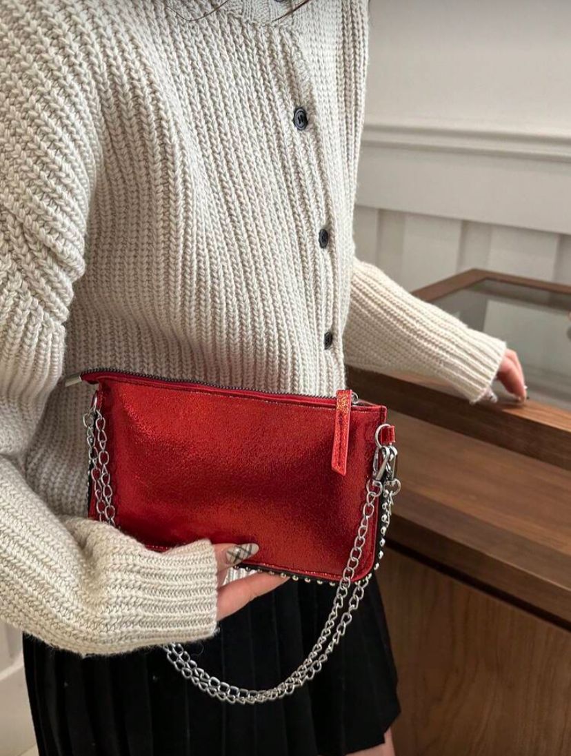 Rectangular PU Leather Phone Crossbody Bag with Chain Strap for Women