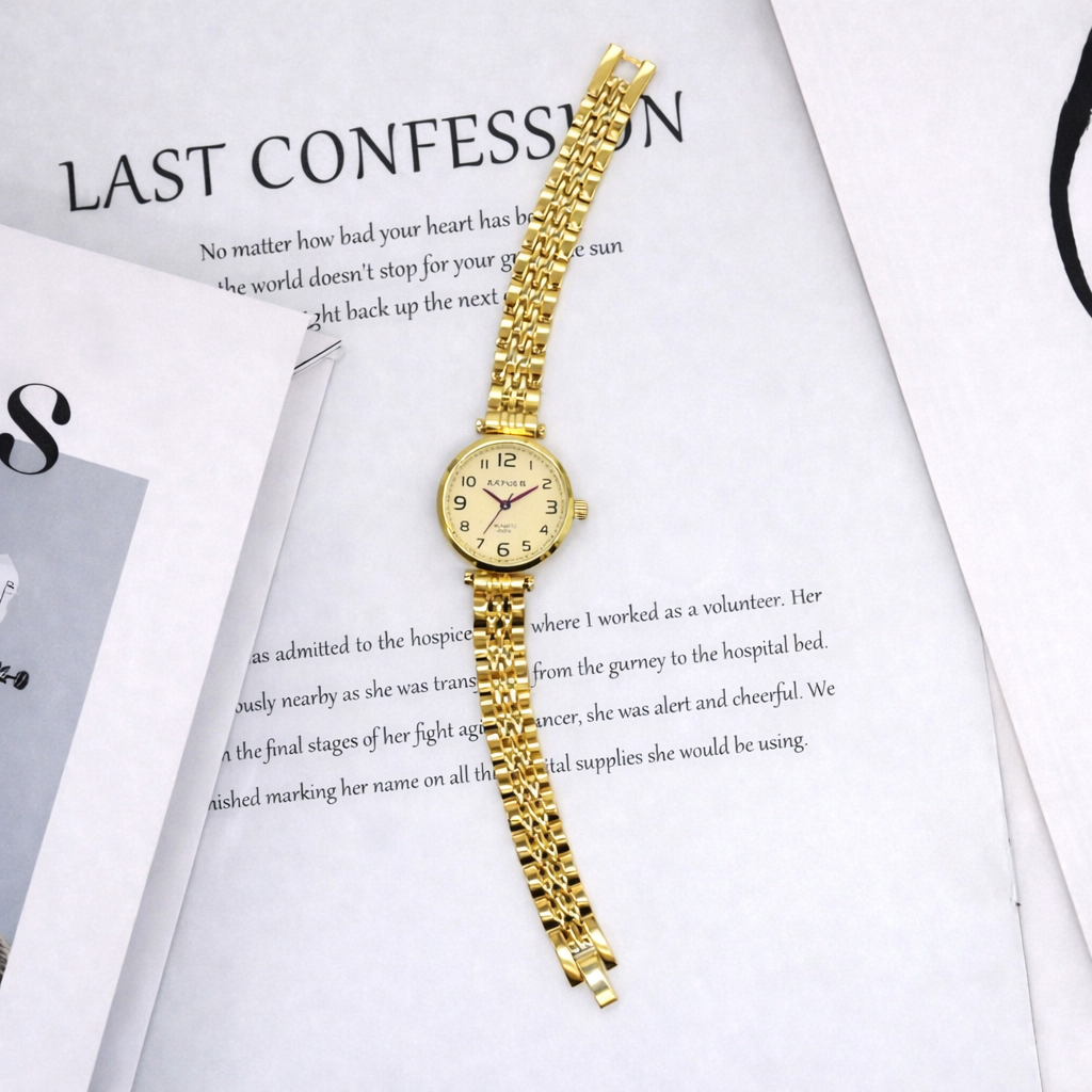 Women’s Round Quartz Watch with Numeral Dial – Silver & Gold Zinc Alloy
