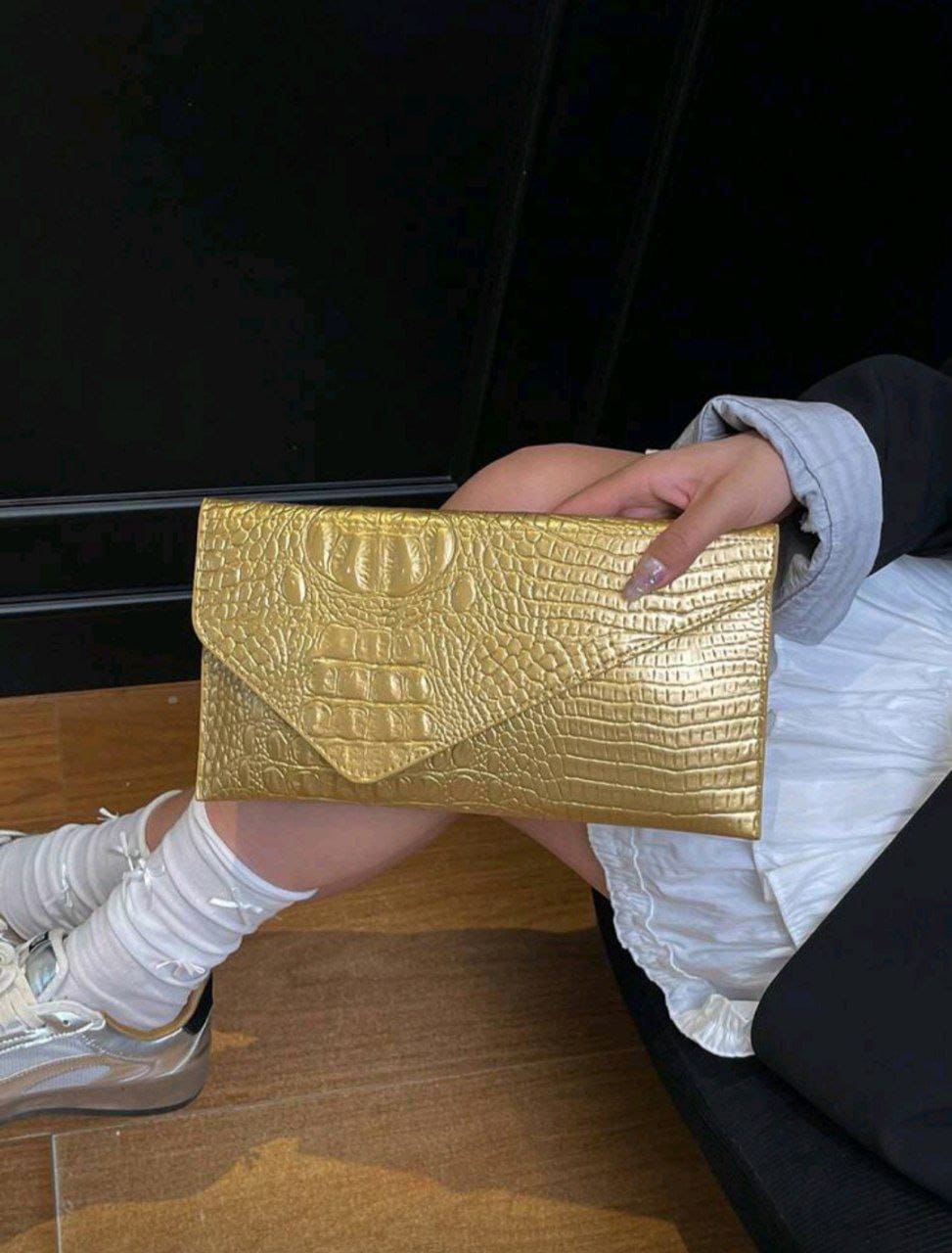Crocodile Embossed Envelope Clutch Bag for Women – Gold & Silver PU