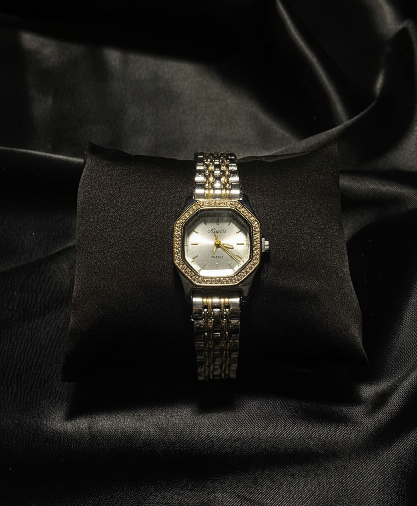 Two-Tone Polygonal Quartz Watch for Women – Elegant & Exquisite Design