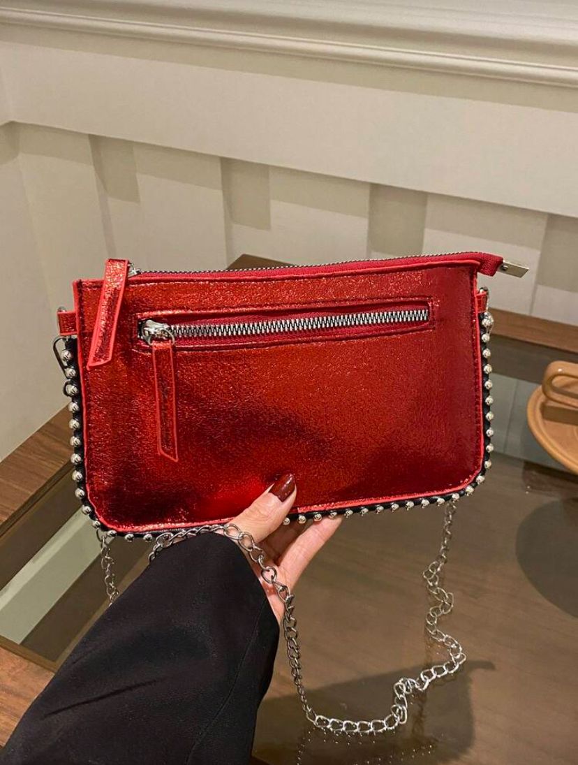 Rectangular PU Leather Phone Crossbody Bag with Chain Strap for Women