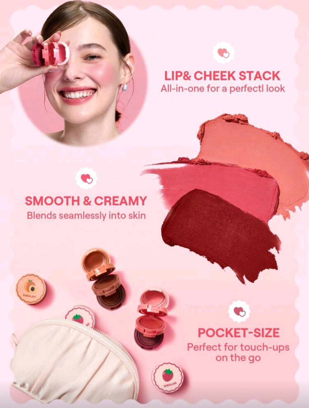 SHEGLAM Very Cherry Cheek & Lip Cream Stack – 2-in-1 Cream Duo