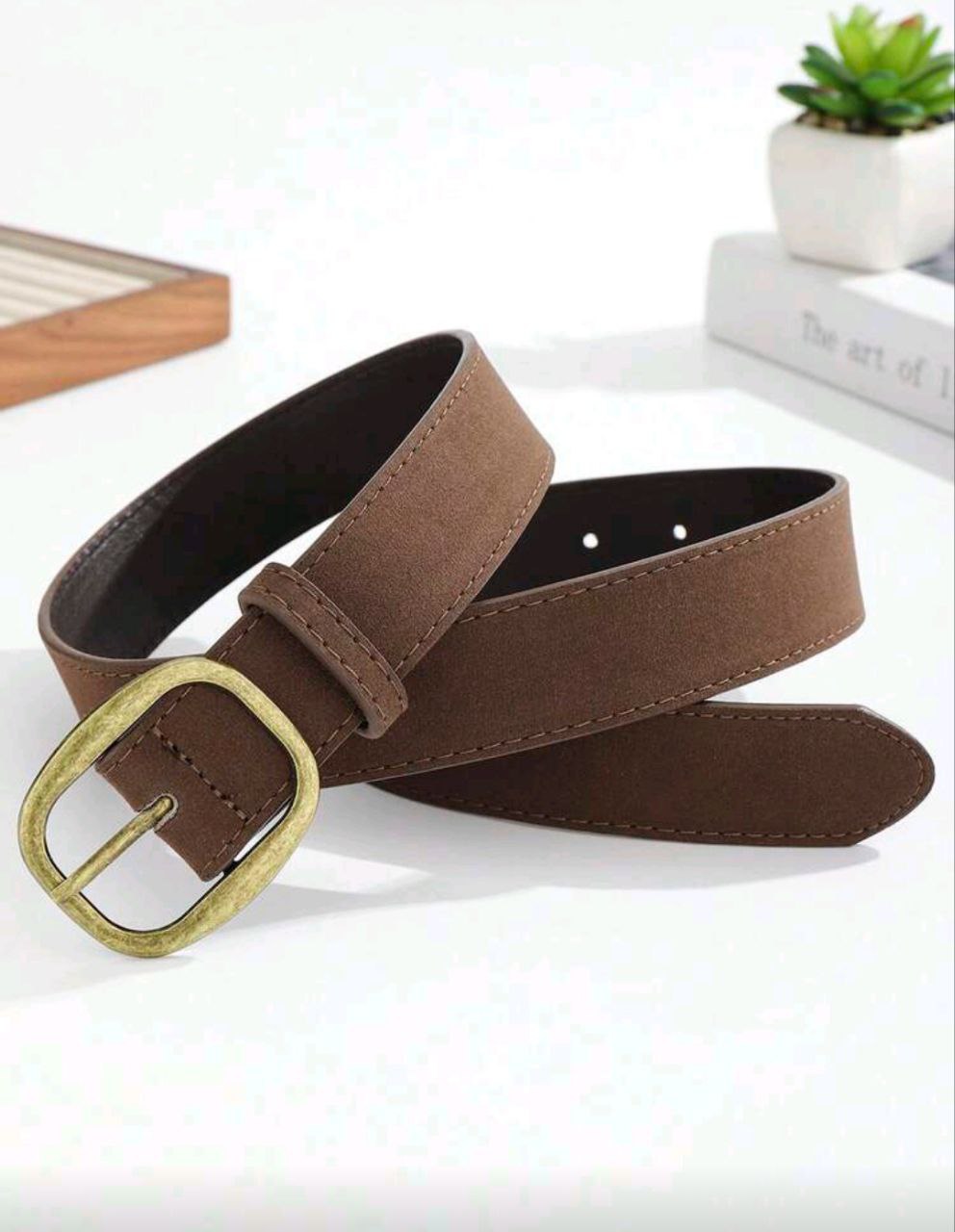 Retro Y2K Style Brown Velvet Leather Belt – Wide Waist Design