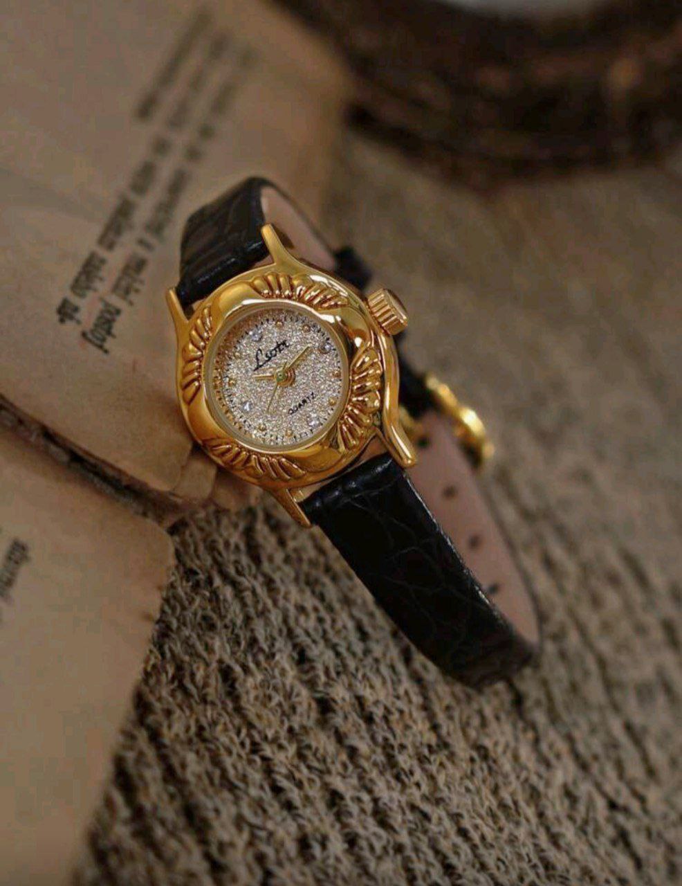 Vintage French Engraved Gold-Tone Small Dial Women’s Quartz Watch