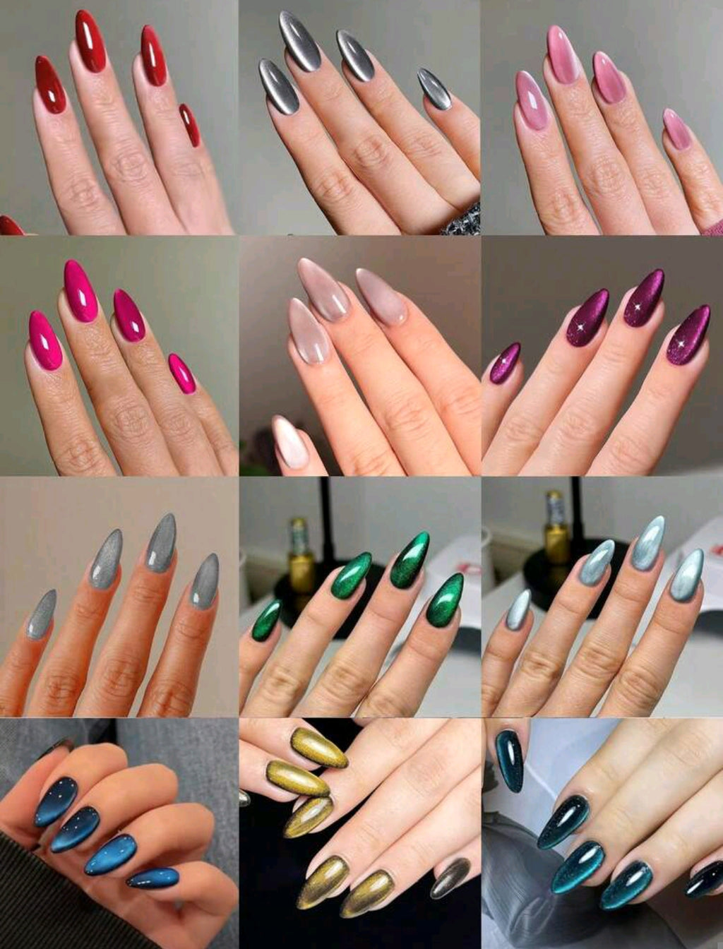 24PCS Y2K Long Almond Cat Eye Press-On Nails Set – Glossy Crystal Design