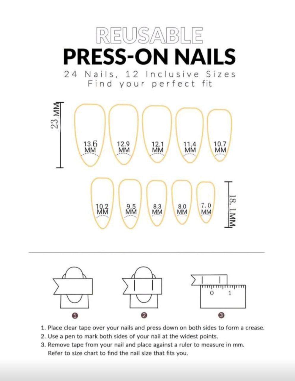 24pcs 3D Gold Metallic French Almond Press-On Nails with Rhinestones