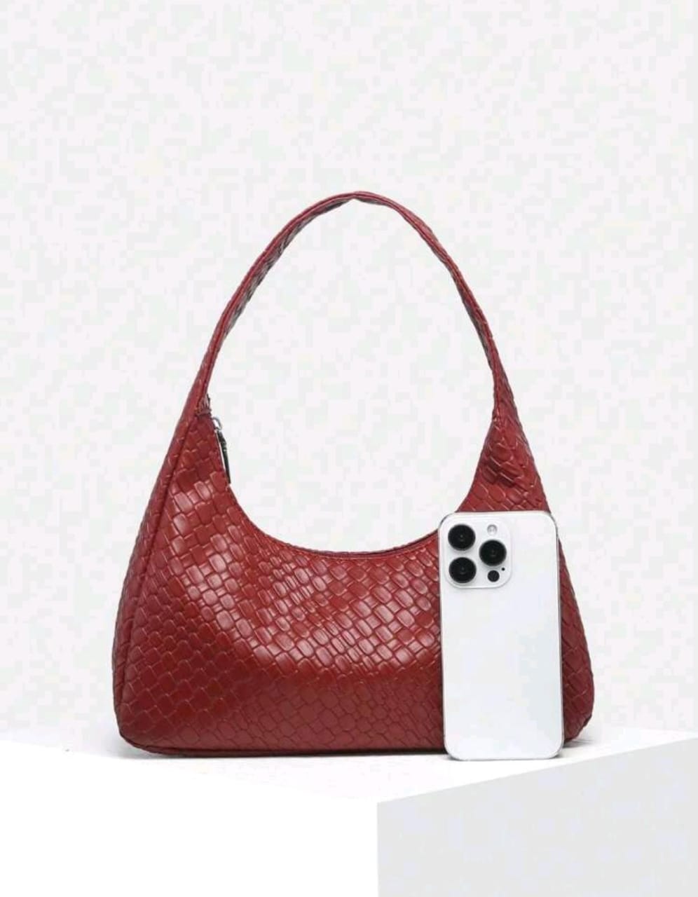 Burgundy PU Leather Shoulder Bag for Women & Girls