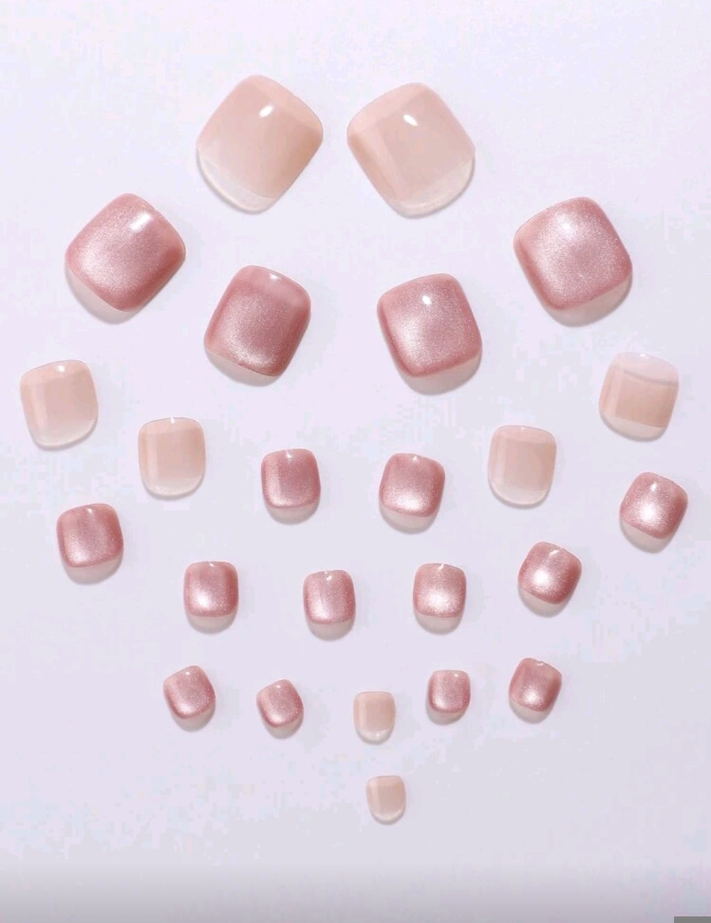 24pcs Short Square Pink Crystal Cat Eye Press-On Toenails Set