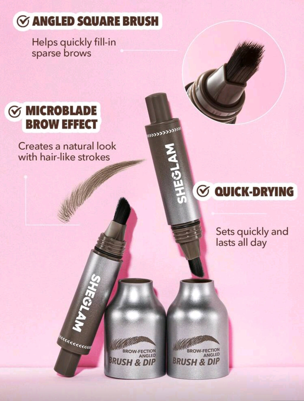 SHEGLAM Brow-Fection Angled Brush & Dip – Truffle