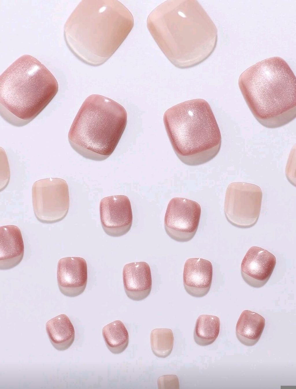 24pcs Short Square Pink Crystal Cat Eye Press-On Toenails Set
