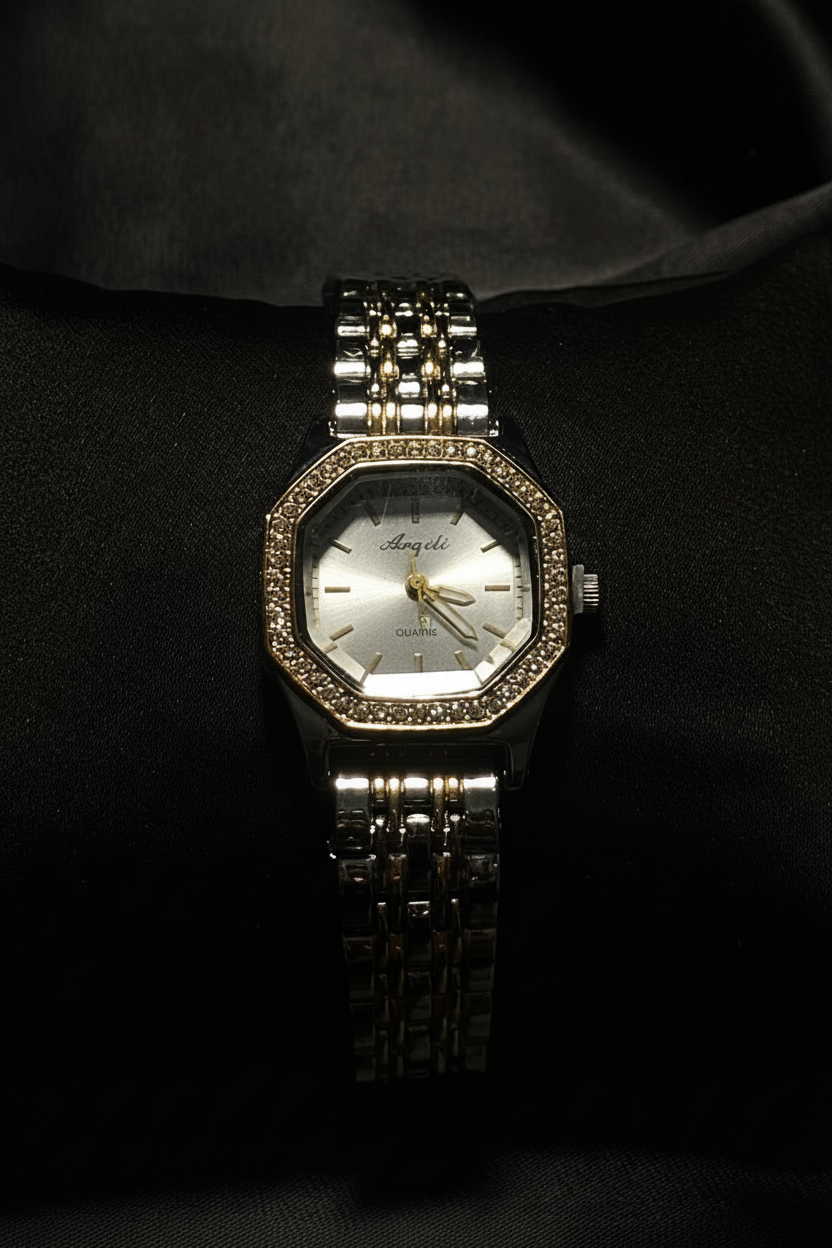 Two-Tone Polygonal Quartz Watch for Women – Elegant & Exquisite Design