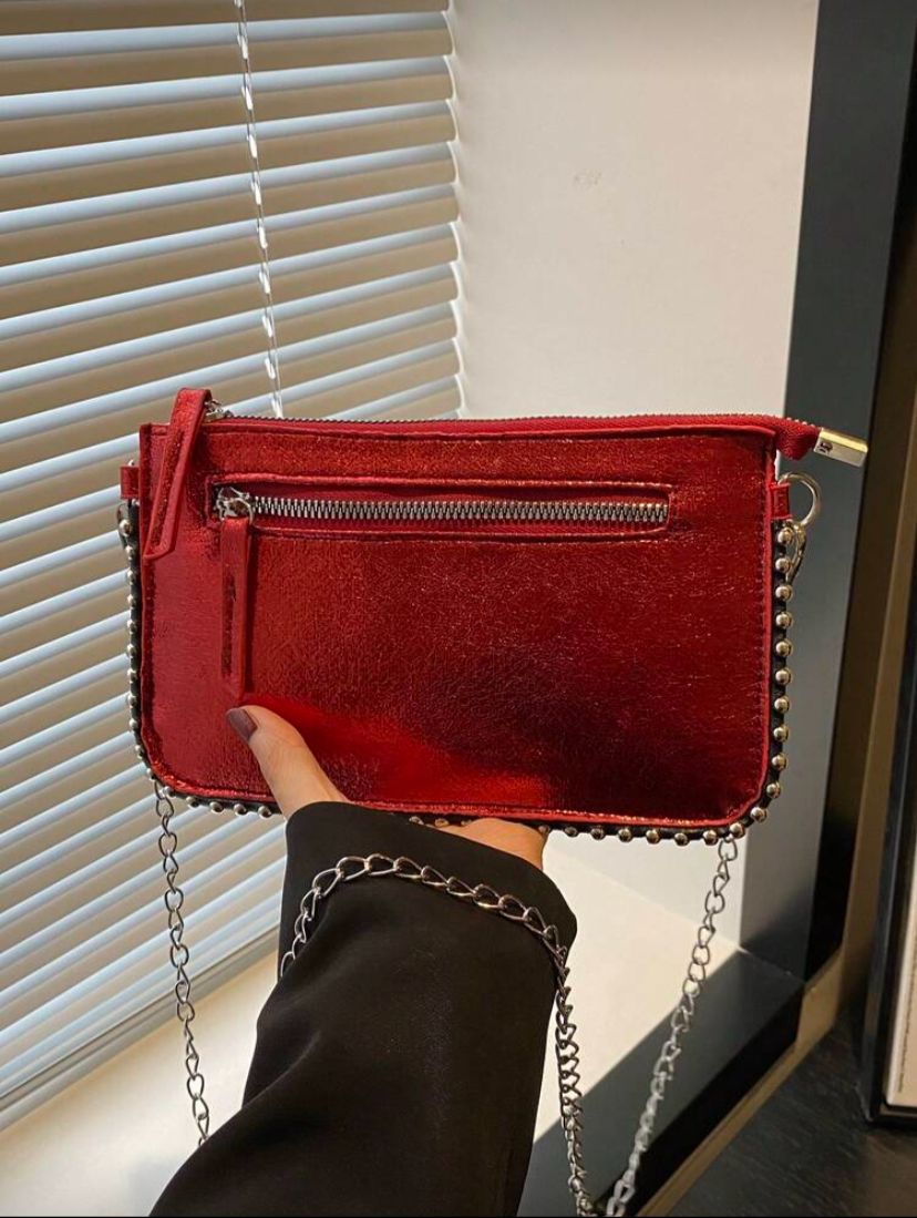 Rectangular PU Leather Phone Crossbody Bag with Chain Strap for Women