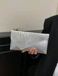 Crocodile Embossed Envelope Clutch Bag for Women – Gold & Silver PU