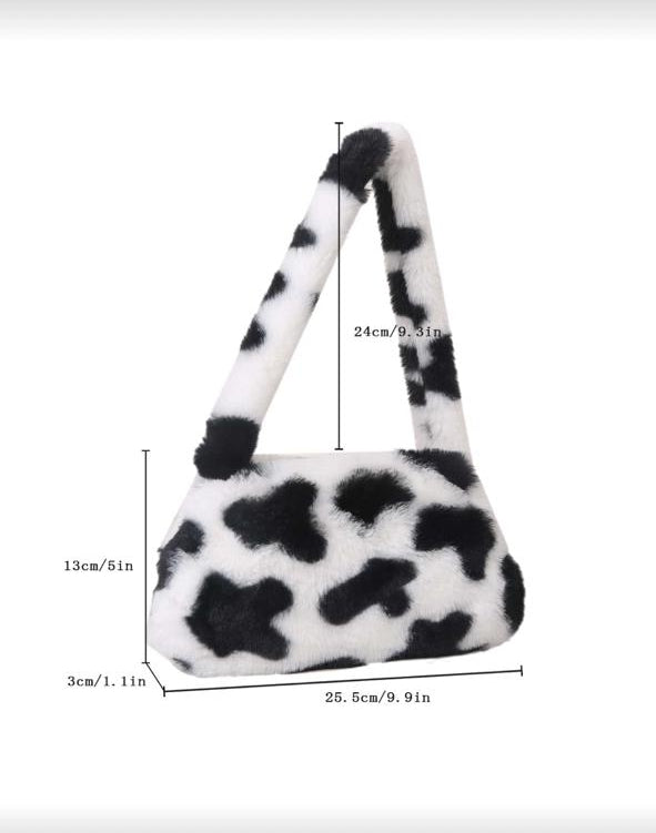 Fuzzy Plush Cow Pattern Fluffy Bag – Autumn/Winter Soft Purse