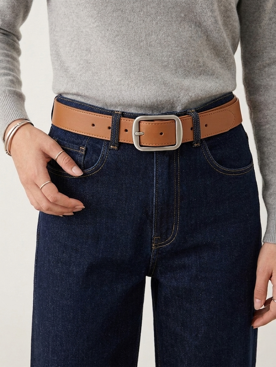 Unisex Vintage Silver Buckle Belt – Classic Jeans Accessory