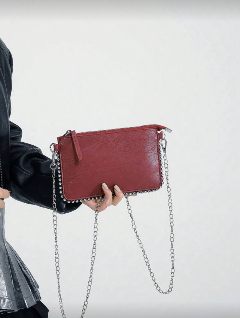 Rectangular PU Leather Phone Crossbody Bag with Chain Strap for Women