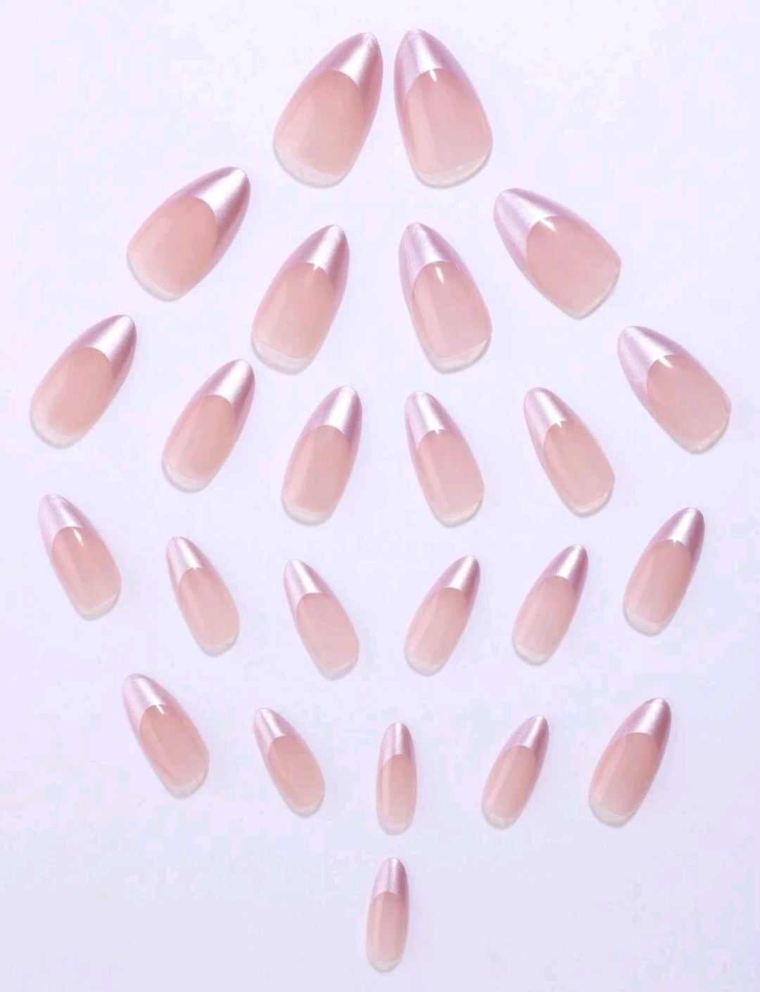 24PCS Bare Almond French Edge Purple Press-On Nails